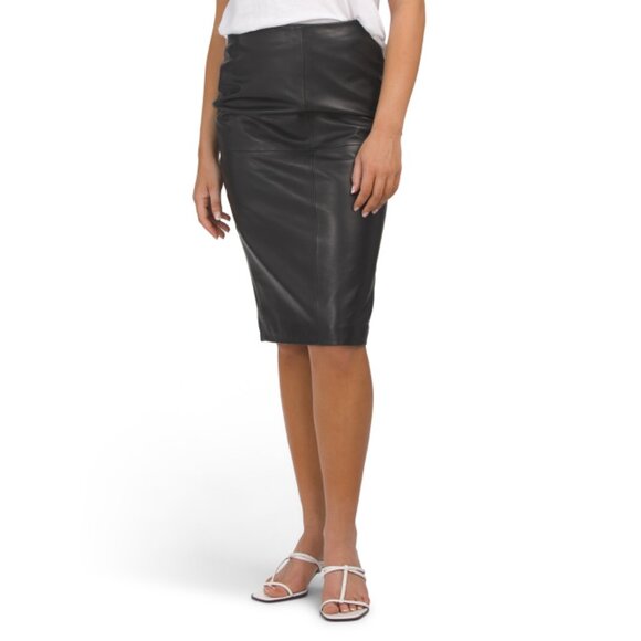 BOD & CHRISTENSEN Black Genuine Leather Midi Skirt - Picture 1 of 2